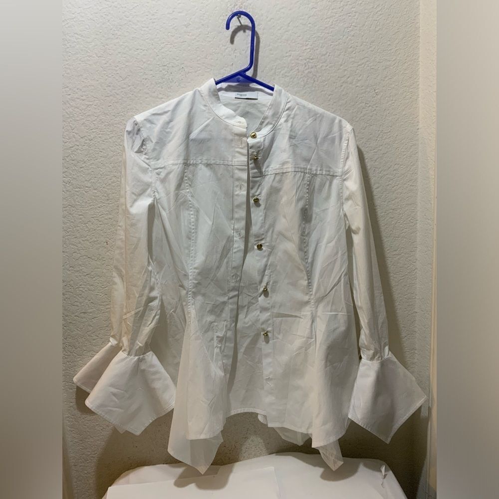 ROSETTA GETTY White Cotton Poplin Flared Sleeve Button-Front Blouse 4